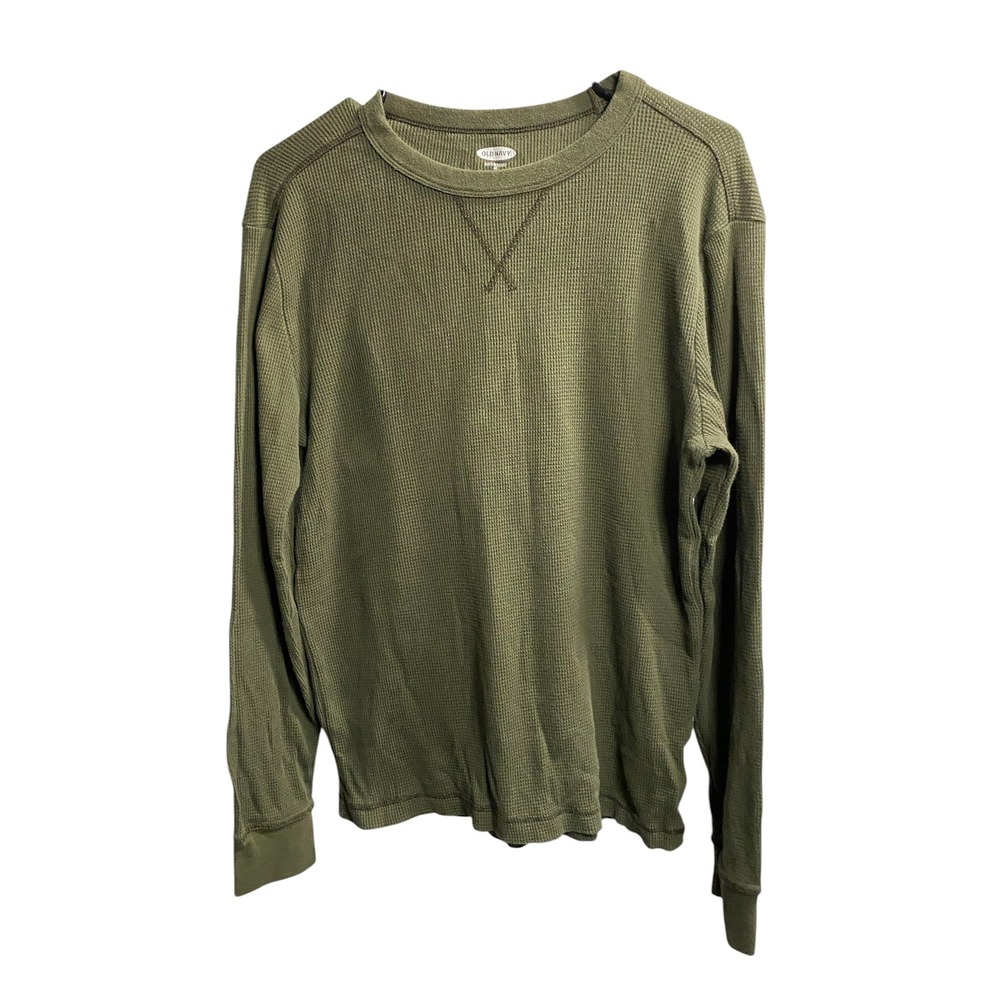 Old Navy Mens Soft Washed Thermal Shirt Olive Green Waffle Knit Long Sleeve M